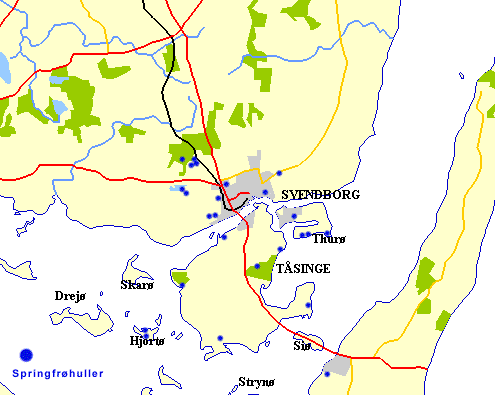 Springfrhuller omkring Svendborg